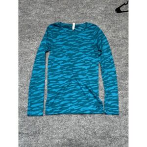 Under Armour Allseasongear Womens S Blue Camo Fitted Long Sleeve Athletic Top